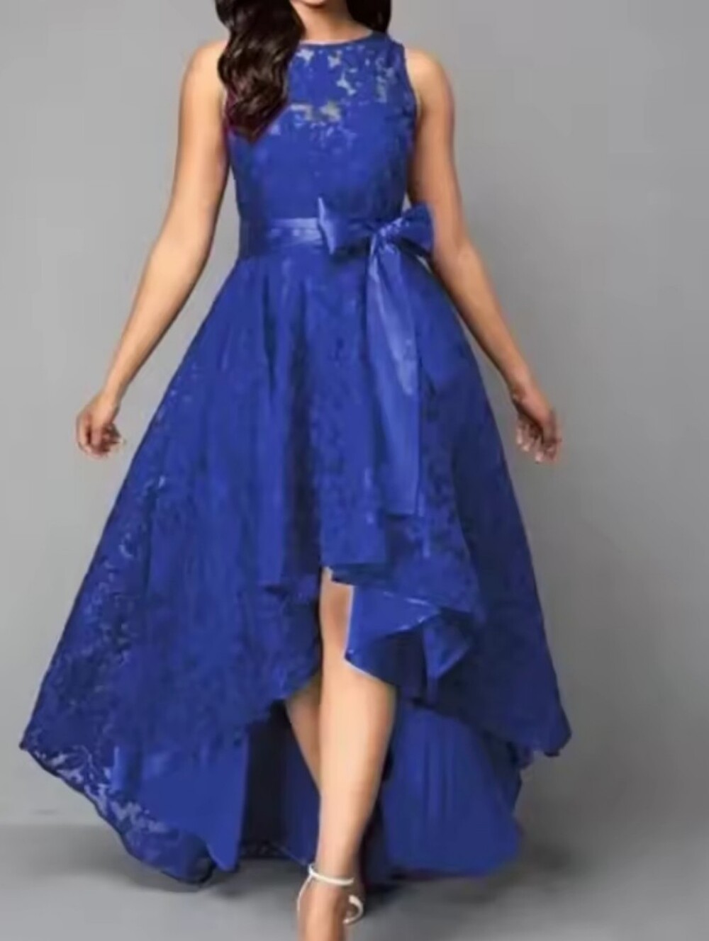 Blue High-Low Lace Cocktail Used Dress without Bow